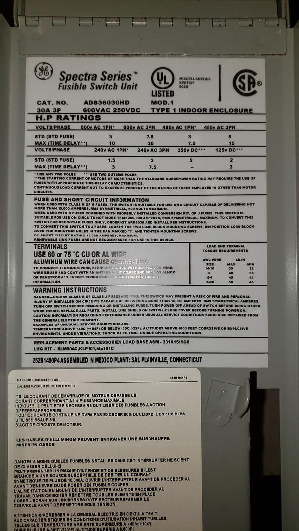 30A GE Spectra Fusible Switch ADS36030HD(S6LLST10040)