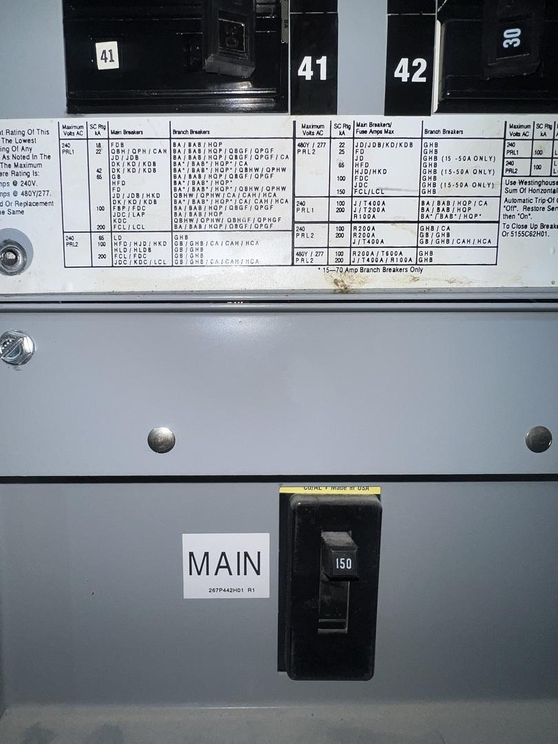 PRL1 208/120v 3PH 125A Panelboard 42 Circuit w/ Main(S6LLST13267)