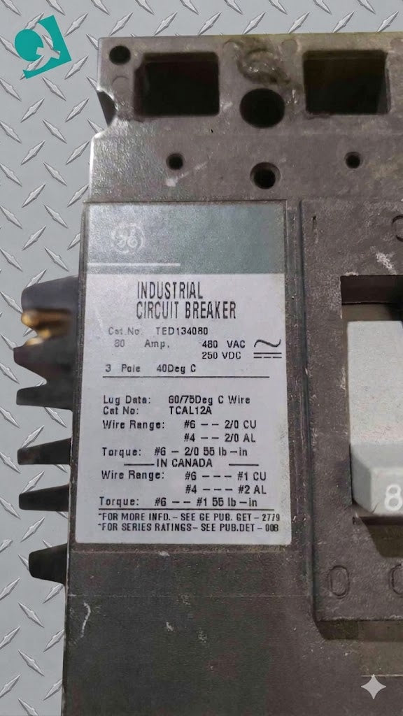 GE 80A 480V 3 Pole Breaker TED124080 (SKU: 112290)