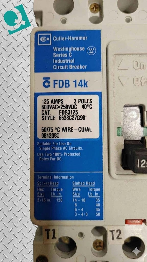 Cutler-Hammer FDB3125 Series C Industrial Circuit Breaker 125A 3POLES 600V (SKU: 110234)