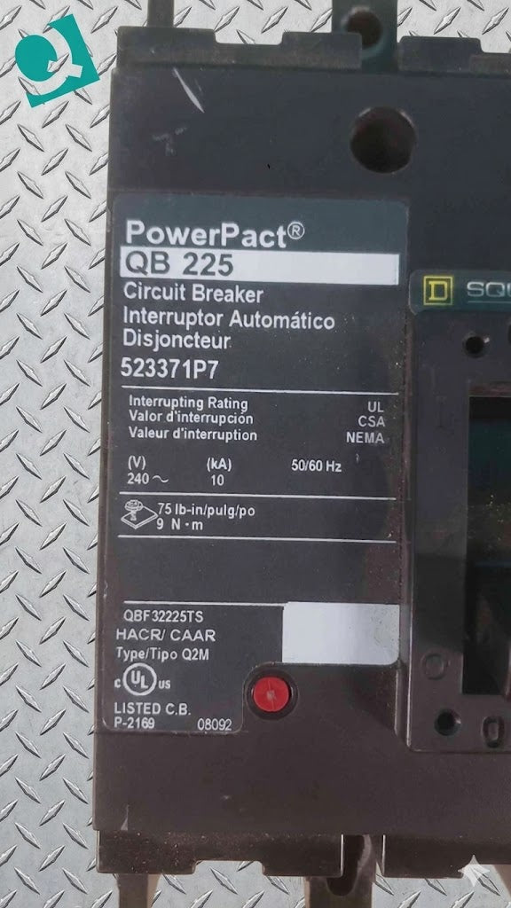 Square D PowerPact QB 225 Circuit Breaker 3-Pole 225A 240V QBF32225TS 10kA (SKU: 113204)
