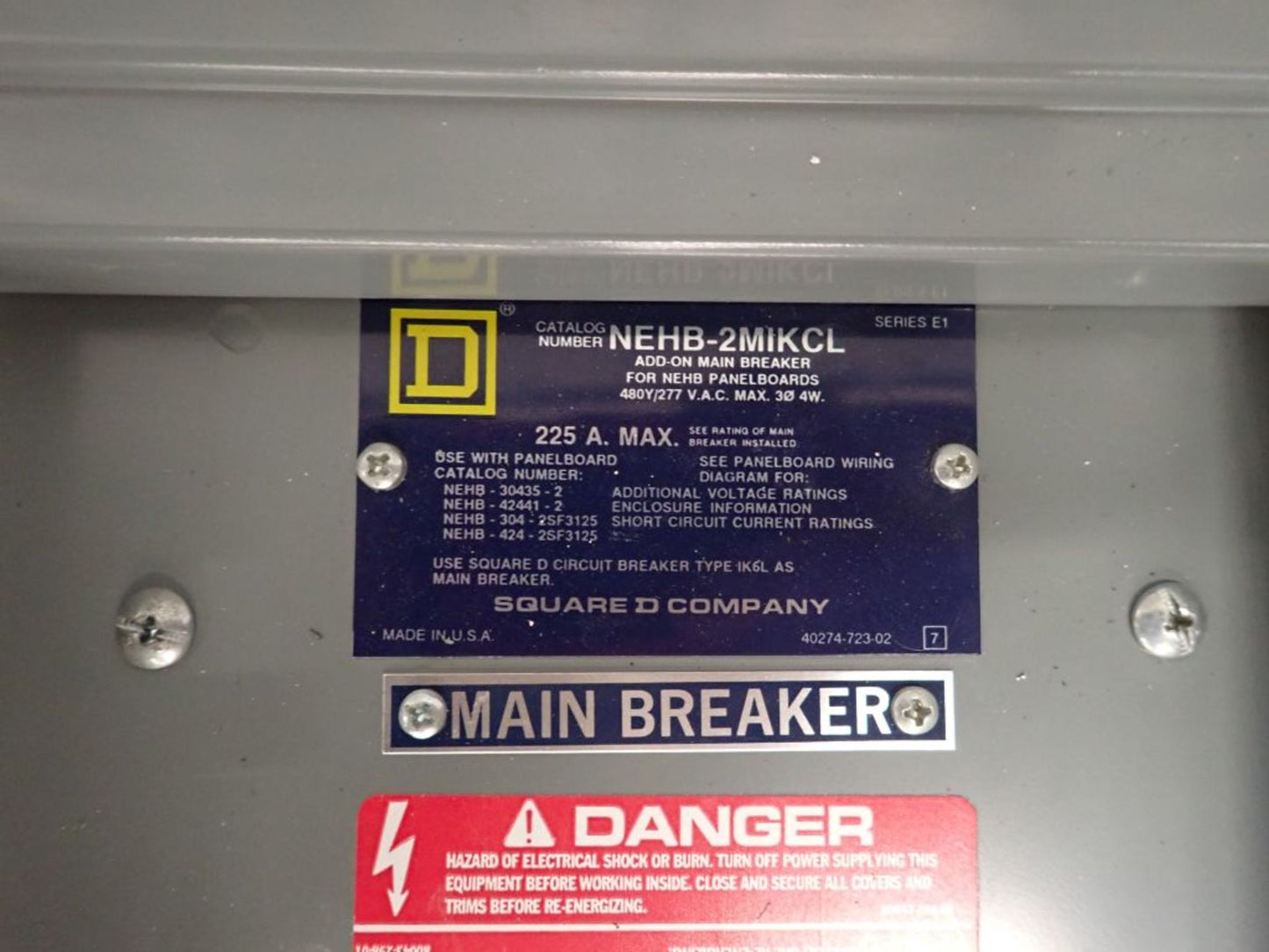 Square D 225A NEHB Panelboard NEHB-424-2SF3125 480Y/277V 3PH w/ Dual Mains
