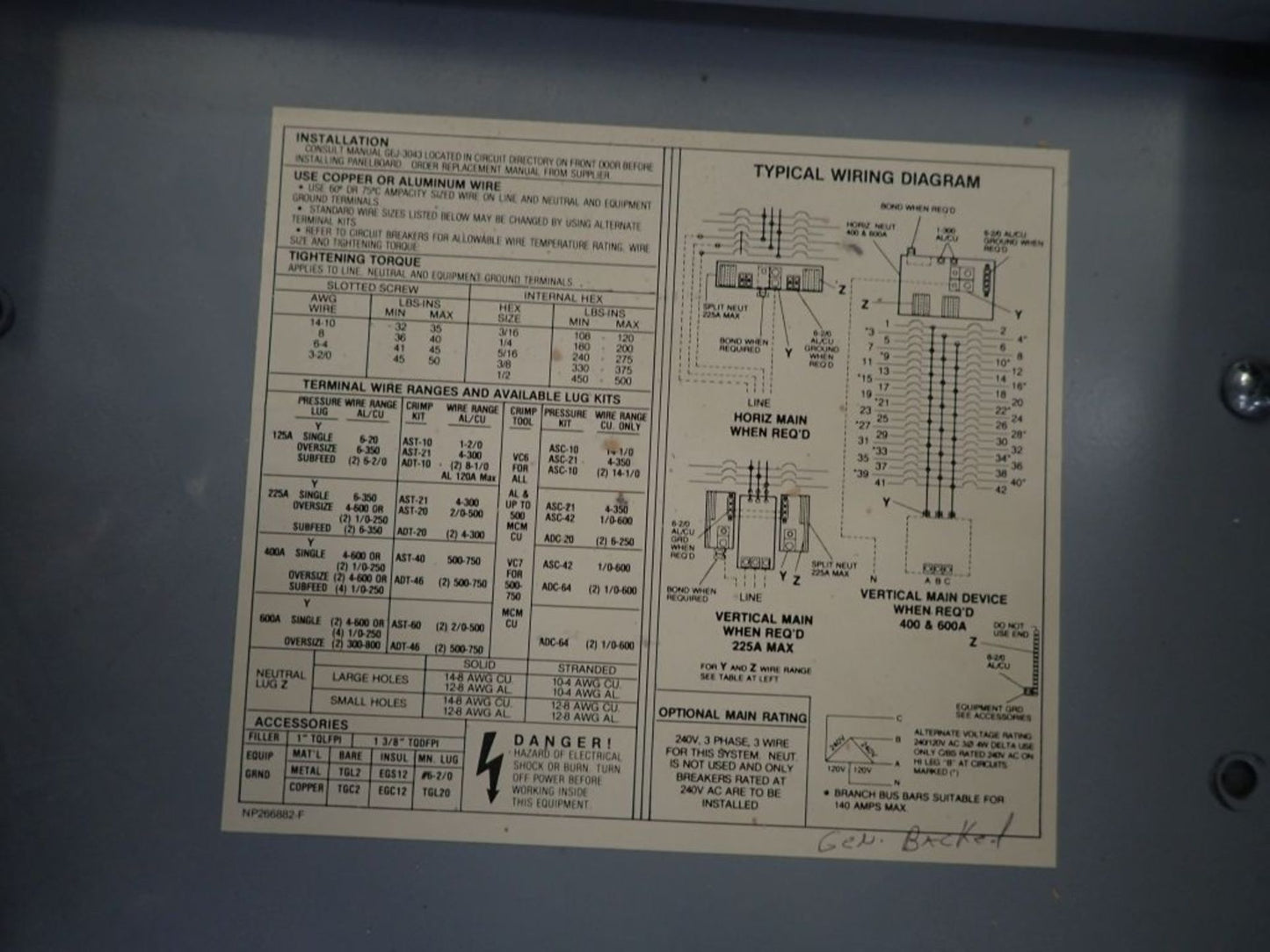 150A GE A Series Panelboard 480Y/277V with Circuit Breakers & Main