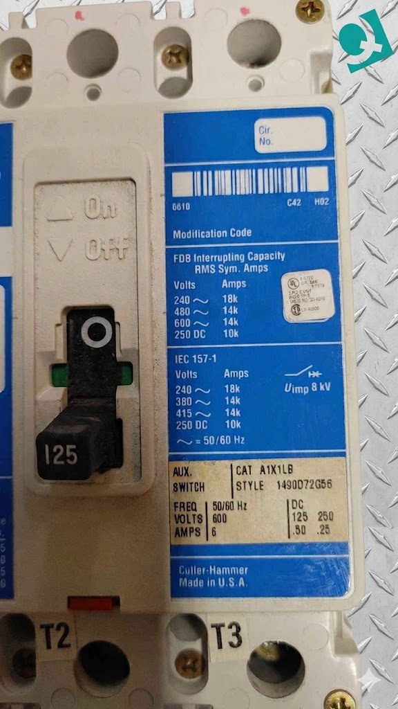 Cutler-Hammer FDB3125 Series C Industrial Circuit Breaker 125A 3POLES 600V (SKU: 110234)