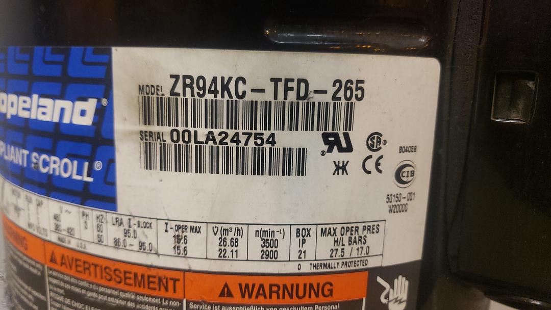 Copeland Scroll Compressor ZR94KCTFD265(S6LLST8441)