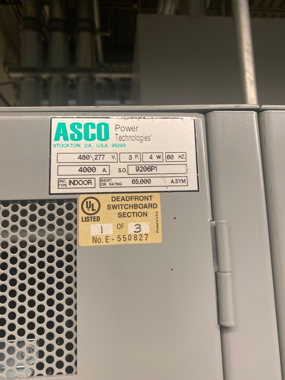 ASCO 8 Section 4000a 480v Switchgear Lineup 7 Cubicle Bus Breakers & Drawings(104180)