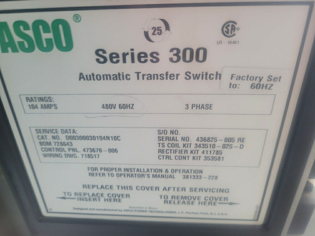 ASCO 104A ATS Automatic Transfer Switch 3 Phase-56088