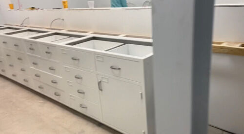 Freshly Painted (outside only) Lab Furniture Overheads & Benches BY LINEAR FOOT(100377)