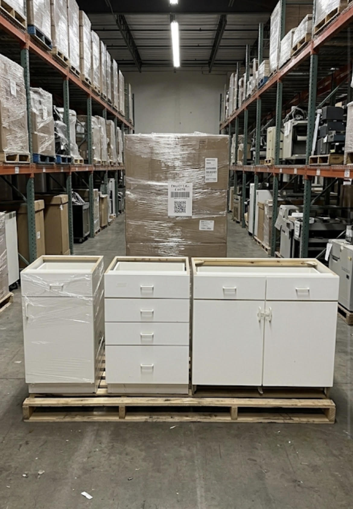11-Pcs White Wood Lab Casework Suite - 3x 48" Bases 7x 24" Drawer Stacks & 1x 18" Slim
