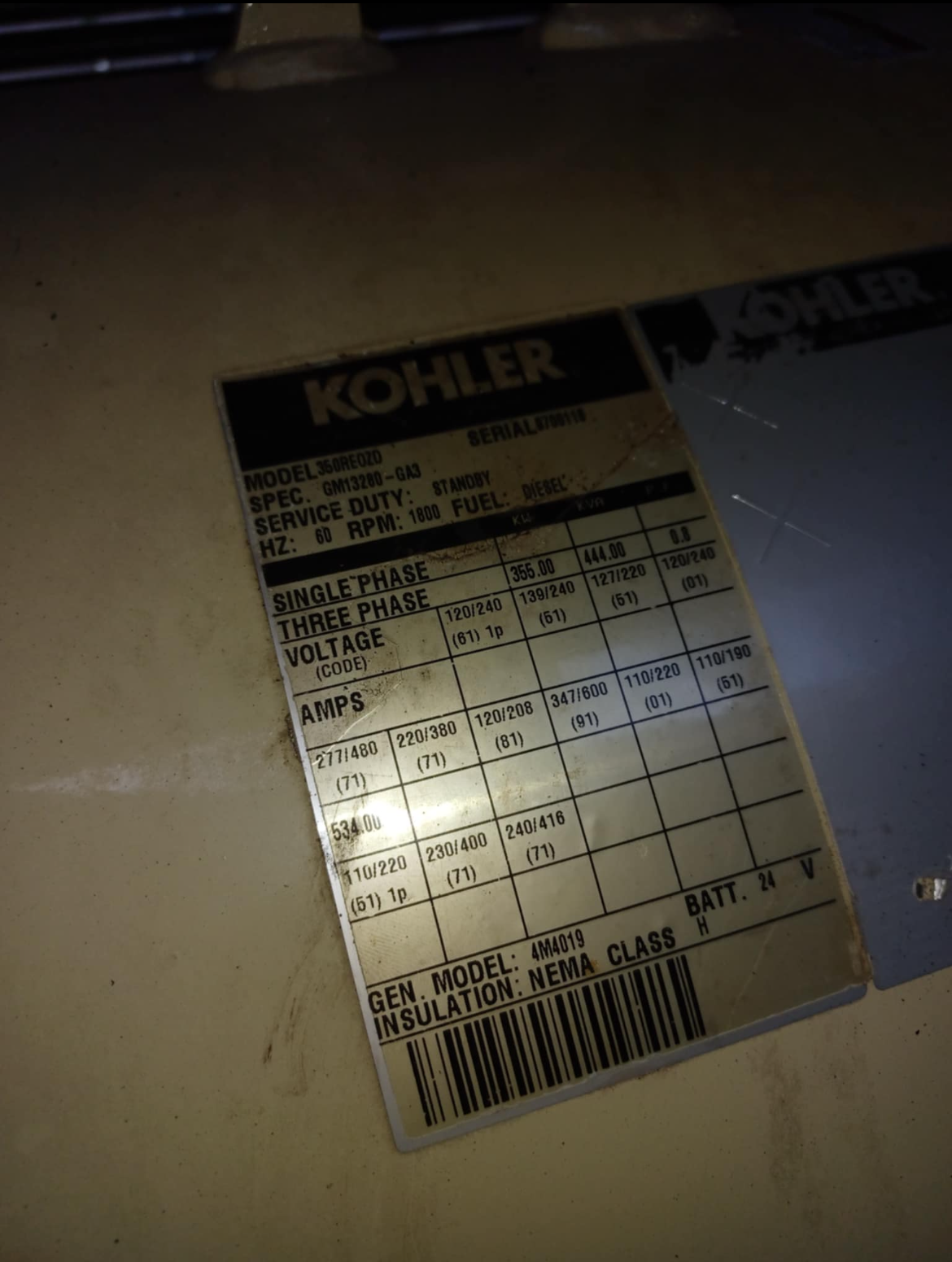 350KW Kohler 350REOZD Detroit Diesel Generator Series 60 322Hrs 3ph 480V
