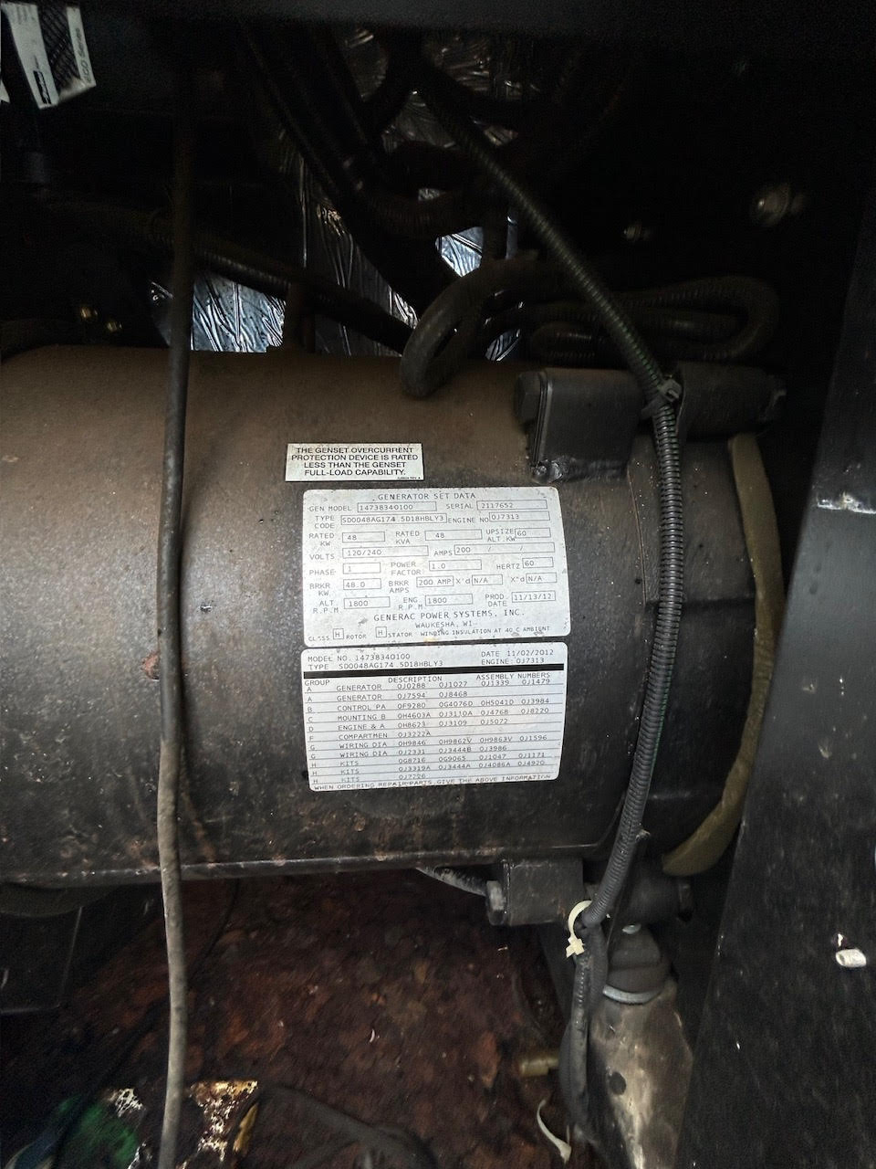 48KW 50KW SD048 Generac 120/240 200A 1PH Diesel Generator '12 263 Hrs. (SKU: 110277)