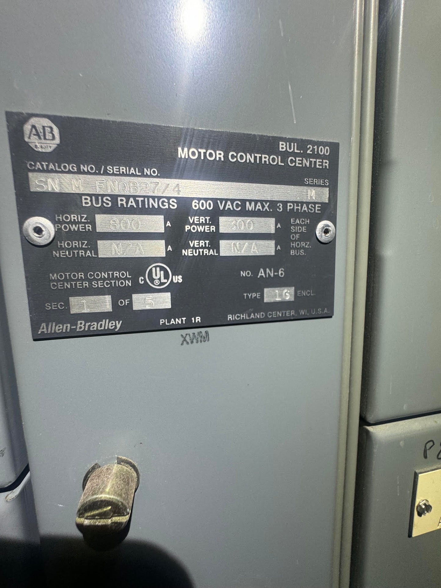 Allen-Bradley 2100 Centerline 5-Section MCC Lineup - 600V 800A - Multi-Bucket Array