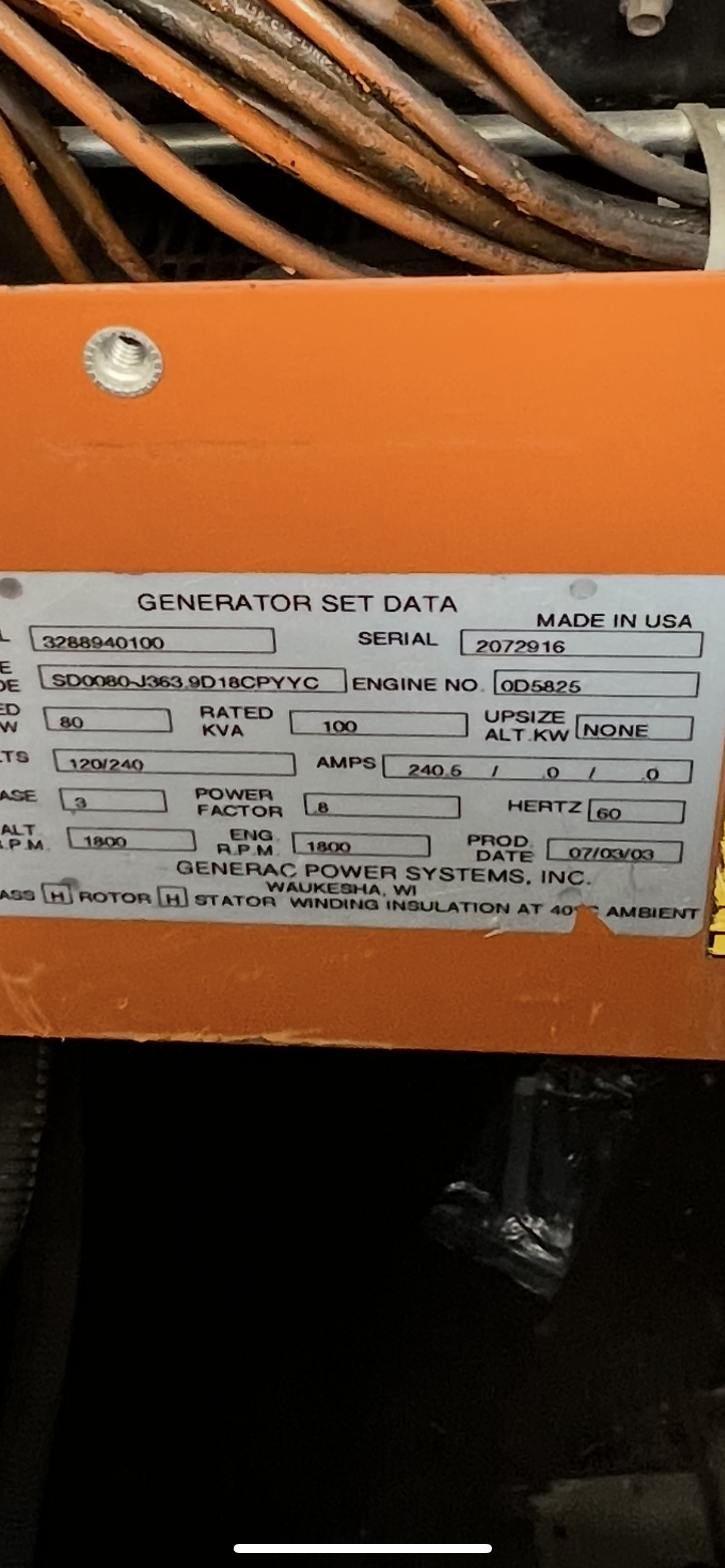 80KW Generac Diesel Generator & ATS SD0080 3ph Mitsubishi 3.9L '03