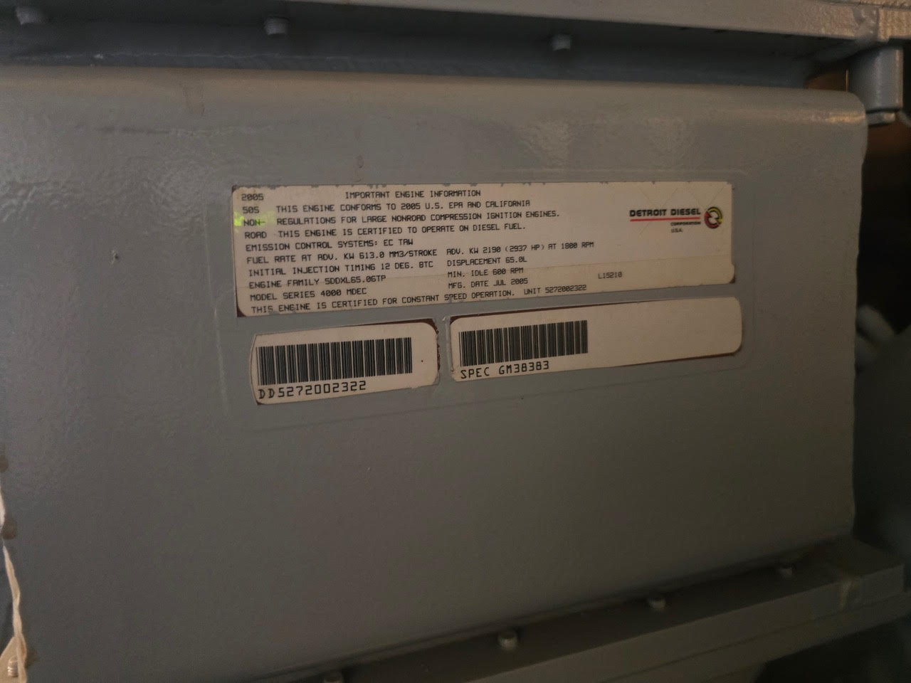 2MW 2000KW Detroit Diesel Generators Enclosed 7821/13200v 703Hrs