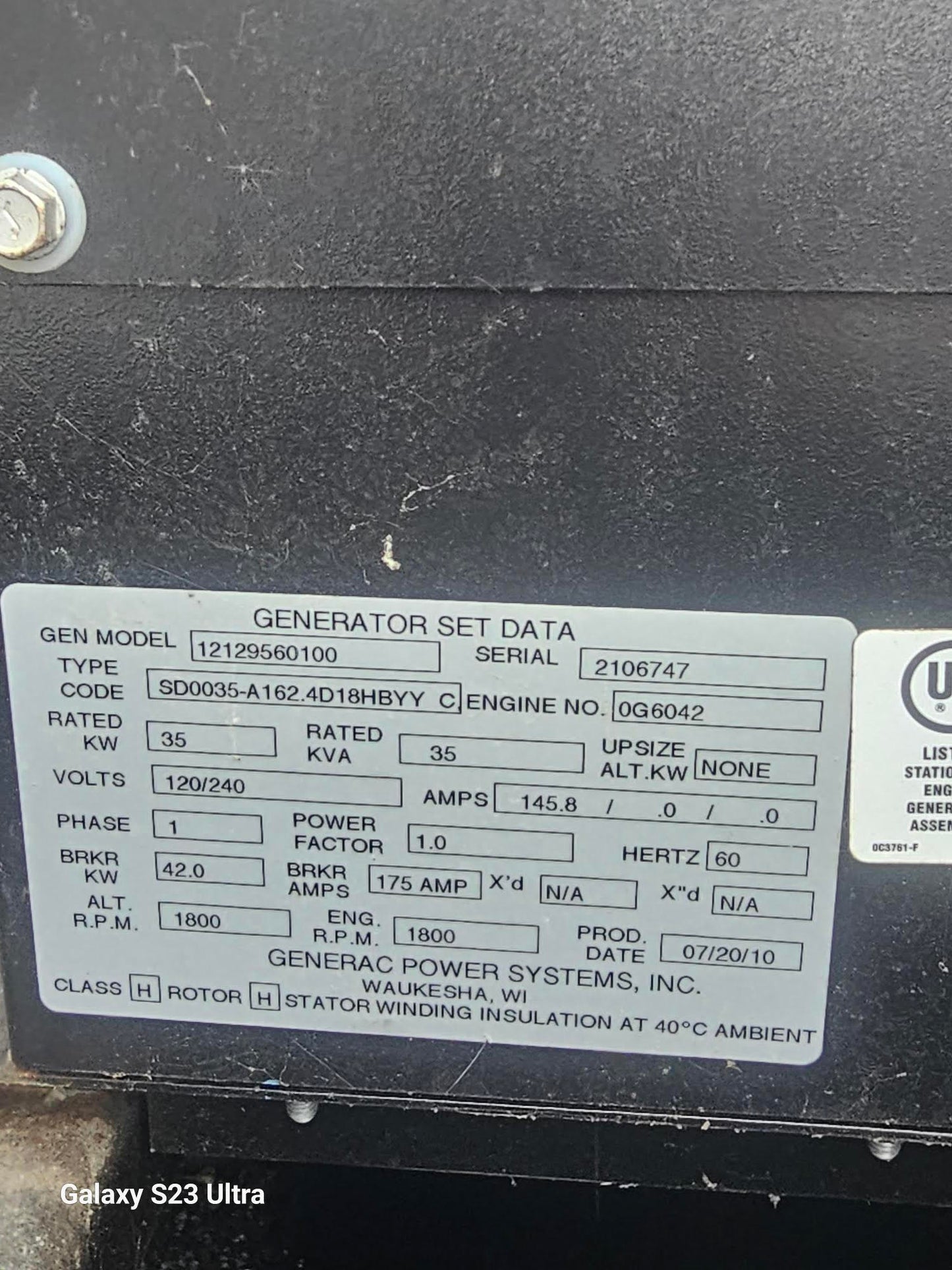 AS-IS 35KW Generac John Deere 4024 Diesel Generator 1PH 3Hrs. 2010 (SKU: 109681)