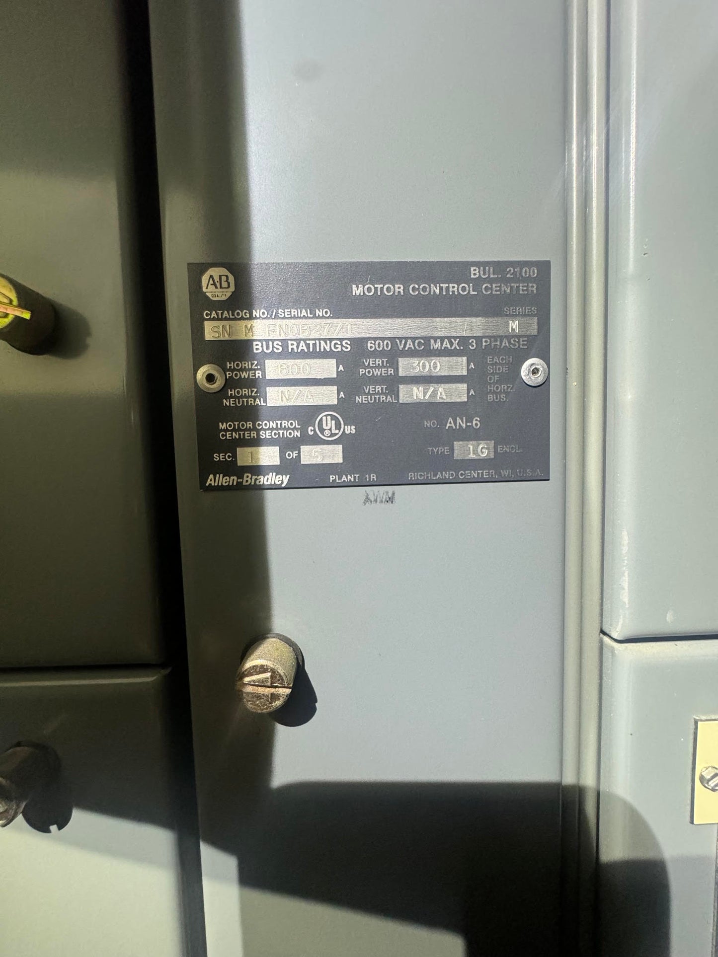 Allen-Bradley 2100 Centerline 5-Section MCC Lineup - 600V 800A - Multi-Bucket Array
